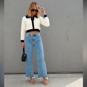 Vici Dolls Alessandra Checkered Button Front Cardigan - Ivory/Black - Size L